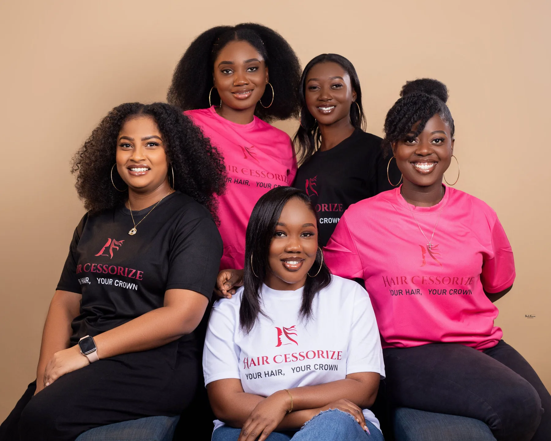 The Haircessorize team in branded t-shirts